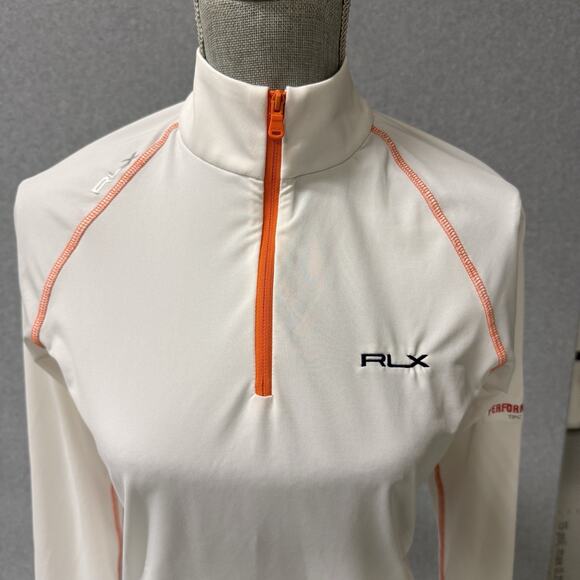 RLX Ralph Lauren TPC Sawgrass Quarter Zip Performance Top White Orange Women S - Picture 2 of 12